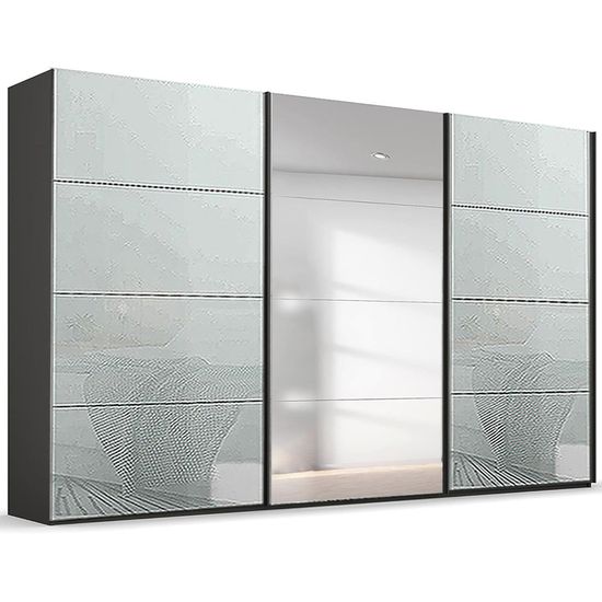 Rauch Beluga Extra 406cm 3 Door Sliding Wardrobe with Mirror - Graphite and Silk Grey Glass