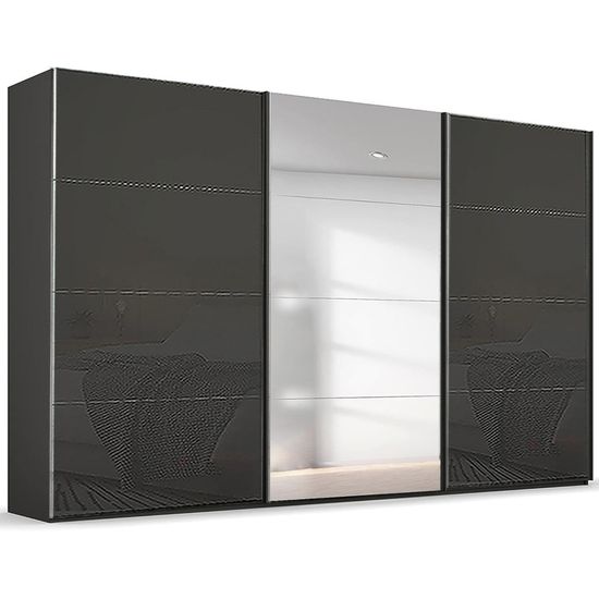 Rauch Beluga Extra 406cm 3 Door Sliding Wardrobe with Mirror - Graphite and Basalt Glass