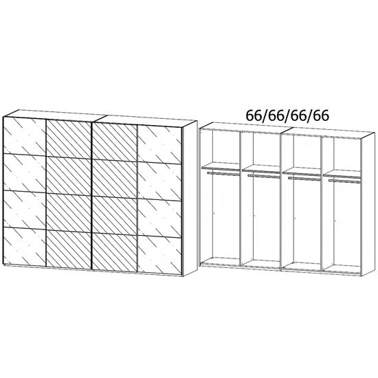 Rauch Beluga Extra 271cm 4 Door Sliding Wardrobe with Mirror - Silk Grey and White Glass