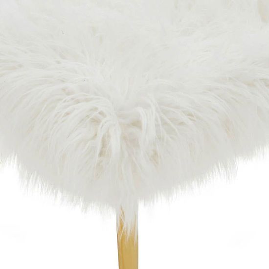 Clarence White Faux Fur Bench with Gold Legs
