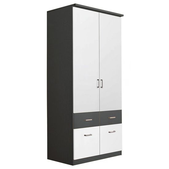Rauch Celle Super 91cm 2 Door Wardrobe with Drawer and Extras - Metallic Dark Grey and Alpine White