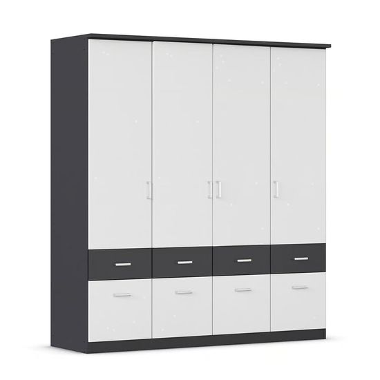 Rauch Celle Super 181cm 4 Door Wardrobe with Drawer - Metallic Dark Grey and Alpine White