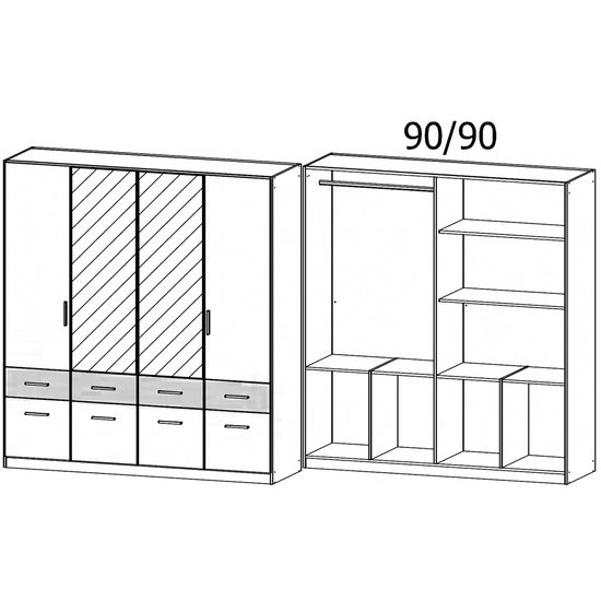 Rauch Celle Super 181cm 4 Door Combi Wardrobe - Artisan Oak and Metallic Dark Grey