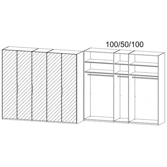 Rauch Miramar Type-5 251cm 5 Door Wardrobe - Silk Grey and Silk Grey Glass