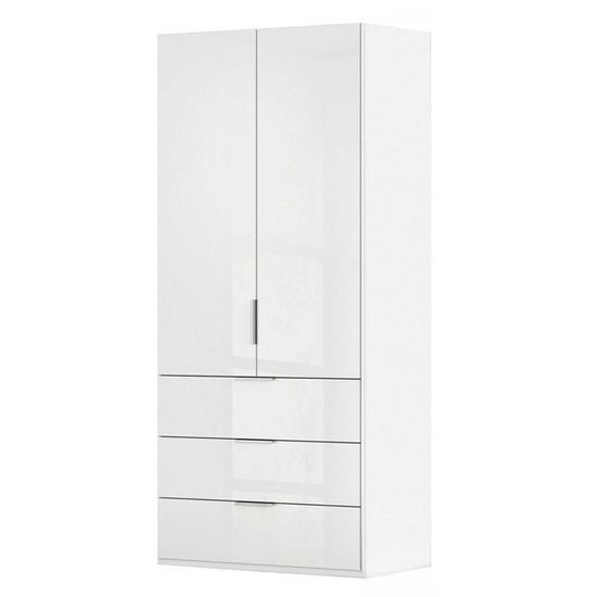 Rauch Miramar Type-5 101cm 2 Door Wardrobe with Drawer - Alpine White and Crystal White Glass