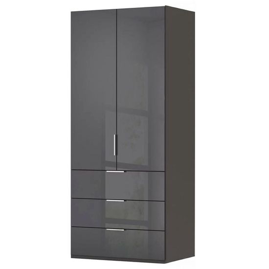 Rauch Miramar Type-5 101cm 2 Door Wardrobe with Drawer - Graphite and Basalt Glass