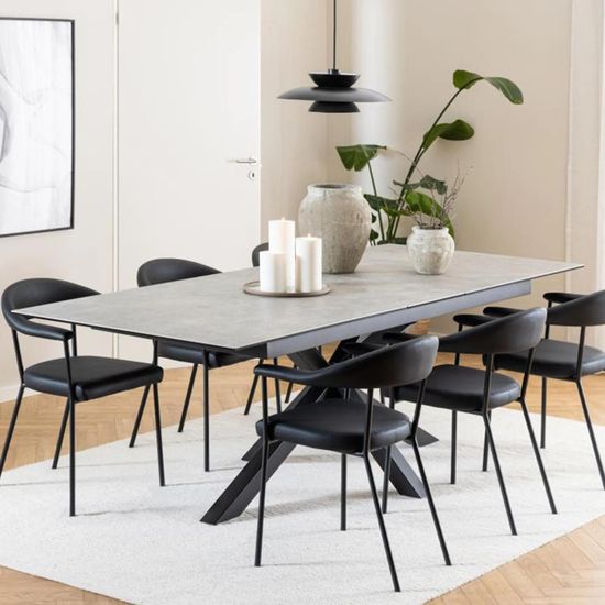 Heaven Grey Ceramic 8-10 Seater Extending Dining Table with Star Legs - 200cm-240cm