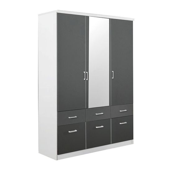 Rauch Celle Matt 136cm 3 Door Combi Wardrobe - Alpine White and Metallic Dark Grey