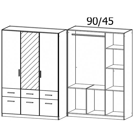 Rauch Celle Matt 136cm 3 Door Combi Wardrobe - Alpine White and Metallic Dark Grey