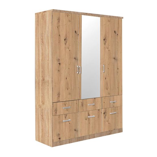 Rauch Celle Matt 136cm 3 Door Combi Wardrobe - Sonoma Oak and Artisan Oak