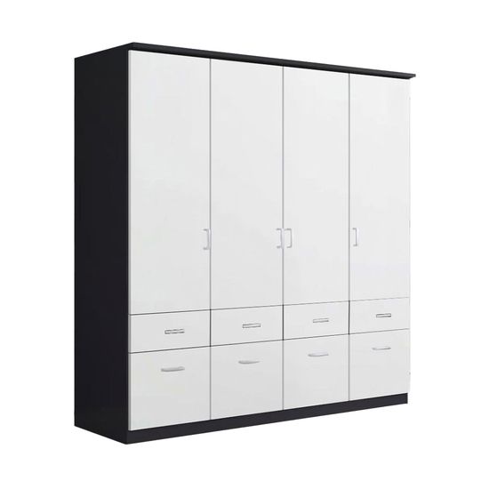 Rauch Celle Matt 181cm 4 Door Wardrobe with Drawer - Metallic Dark Grey and Alpine White