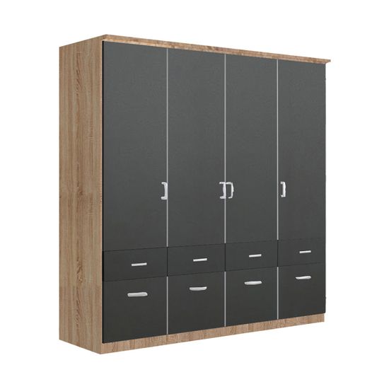 Rauch Celle Matt 181cm 4 Door Wardrobe with Drawer - Sonoma Oak and Metallic Dark Grey
