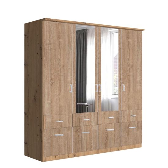 Rauch Celle Matt 181cm 4 Door Combi Wardrobe - Artisan Oak and Sonoma Oak