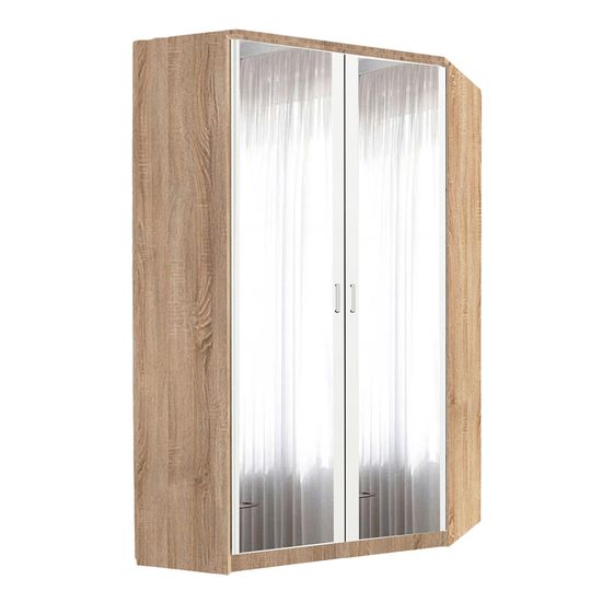 Rauch Celle Matt 117cm 2 Door Corner Wardrobe with Mirror - Sonoma Oak and Alpine White