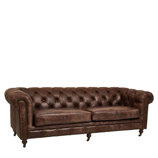 Hoxton Chesterfield Brown Leather 3 Seater Sofa