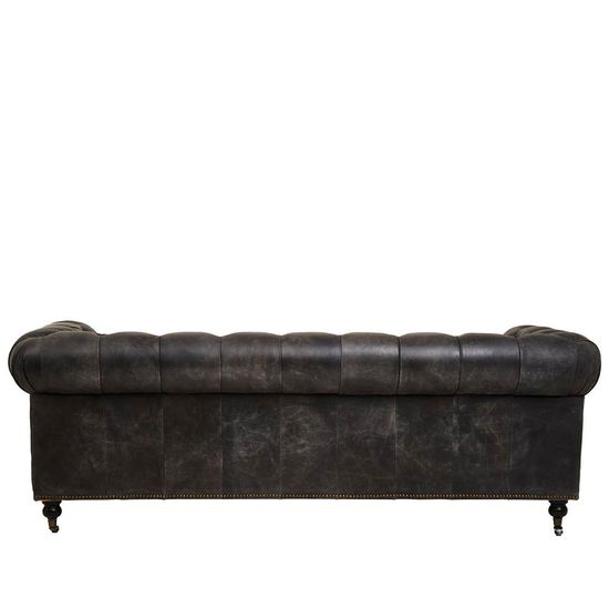 Hoxton Chesterfield  Dark Grey Leather 3 Seater Sofa