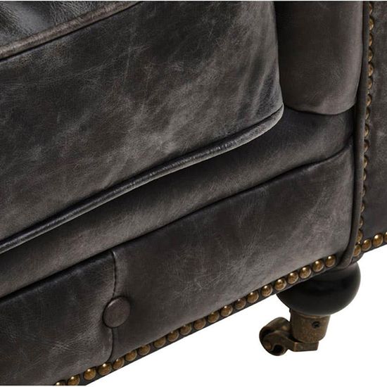 Hoxton Chesterfield  Dark Grey Leather 3 Seater Sofa