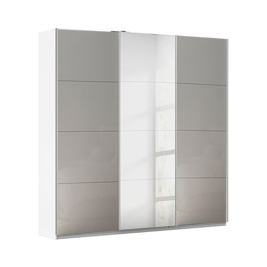 Rauch Kulmbach 203cm 3 Door Sliding Wardrobe with Mirror - Alpine White and Grey High Gloss