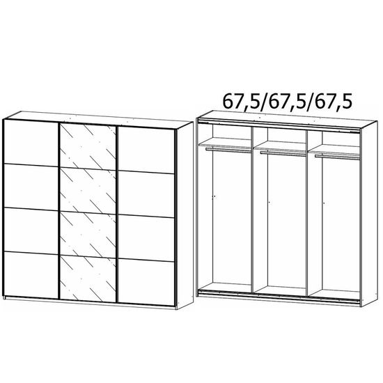 Rauch Kulmbach 203cm 3 Door Sliding Wardrobe - Alpine White and Basalt Glass Front