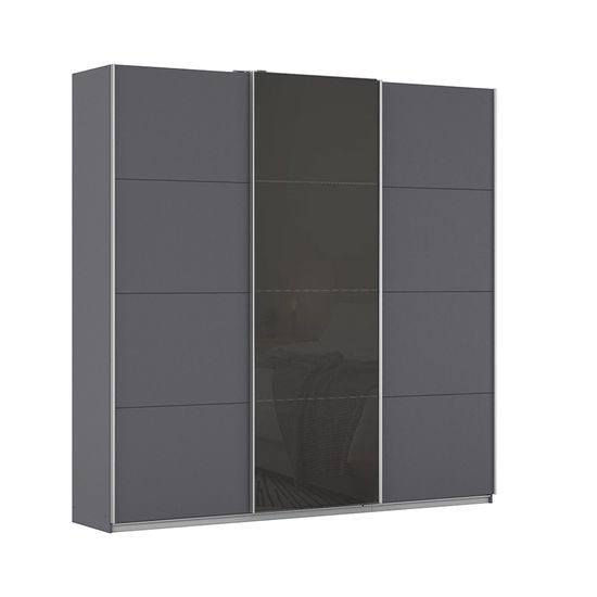 Rauch Kulmbach 203cm 3 Door Sliding Wardrobe - Metallic Dark Grey and Basalt Glass Front