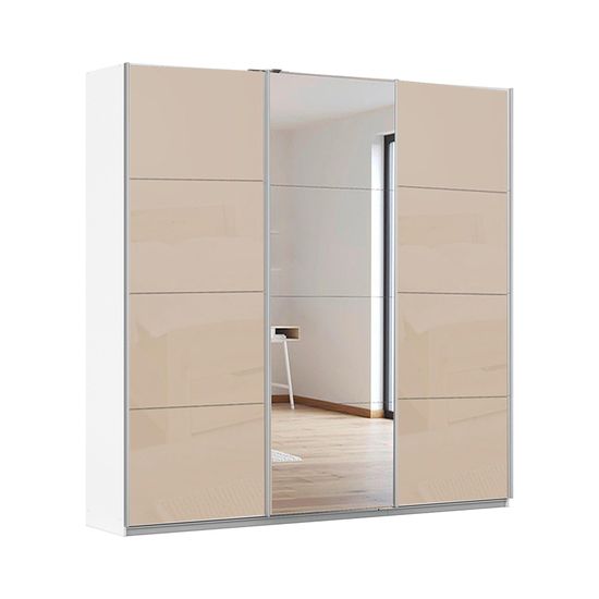 Rauch Kulmbach 203cm 3 Door Sliding Wardrobe with Mirror - Alpine White and Champagne Glass