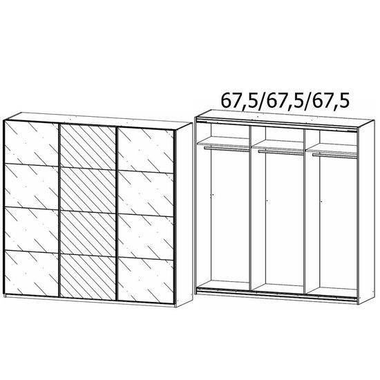 Rauch Kulmbach 203cm 3 Door Sliding Wardrobe with Mirror - Alpine White and Silk Grey Glass