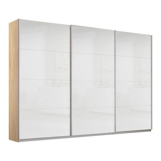Rauch Kulmbach 271cm 3 Door Sliding Wardrobe - Sonoma Oak and White High Gloss