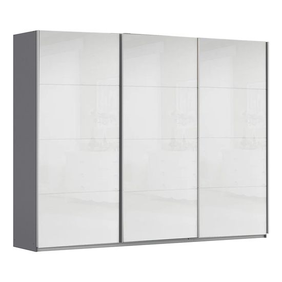 Rauch Kulmbach 271cm 3 Door Sliding Wardrobe - Metallic Dark Grey and White High Gloss