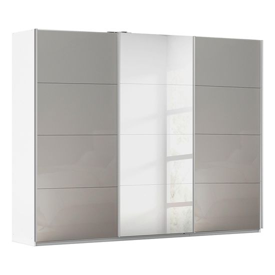 Rauch Kulmbach 271cm 3 Door Sliding Wardrobe with Mirror - Alpine White and Grey High Gloss