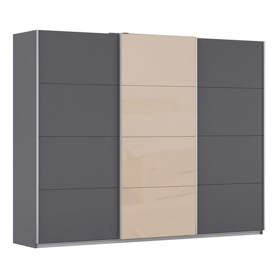 Rauch Kulmbach 271cm 3 Door Sliding Wardrobe - Metallic Dark Grey and Champagne Glass Front