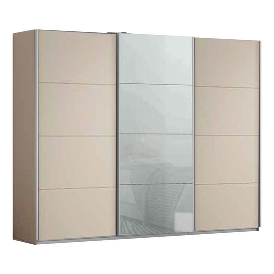 Rauch Kulmbach 271cm 3 Door Sliding Wardrobe - Champagne and Silk Grey Glass Front