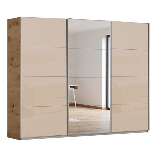 Rauch Kulmbach 271cm 3 Door Sliding Wardrobe with Mirror - Artisan Oak and Champagne Glass