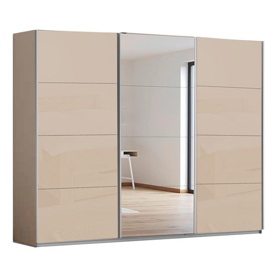 Rauch Kulmbach 271cm 3 Door Sliding Wardrobe with Mirror - Champagne and Champagne Glass