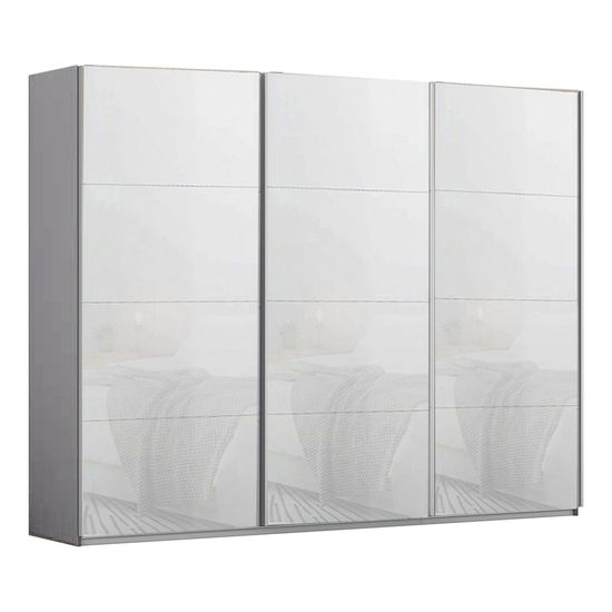 Rauch Kulmbach 271cm 3 Door Sliding Wardrobe - Silk Grey and White Glass