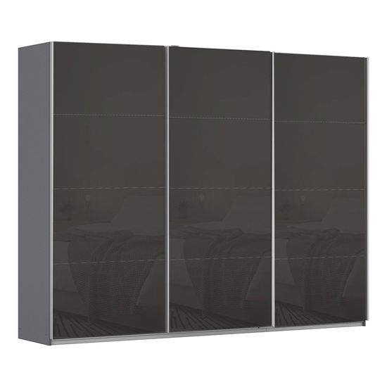 Rauch Kulmbach 271cm 3 Door Sliding Wardrobe - Metallic Dark Grey and Basalt Glass