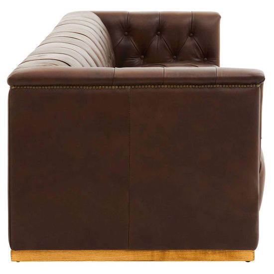 King Mexico Brown Tufted Leather 3 Seater Sofa
