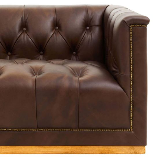 King Mexico Brown Tufted Leather 3 Seater Sofa