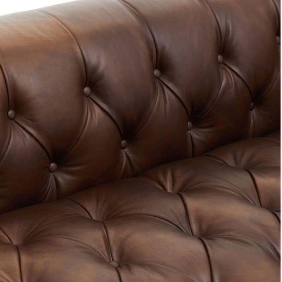 King Mexico Brown Tufted Leather 3 Seater Sofa