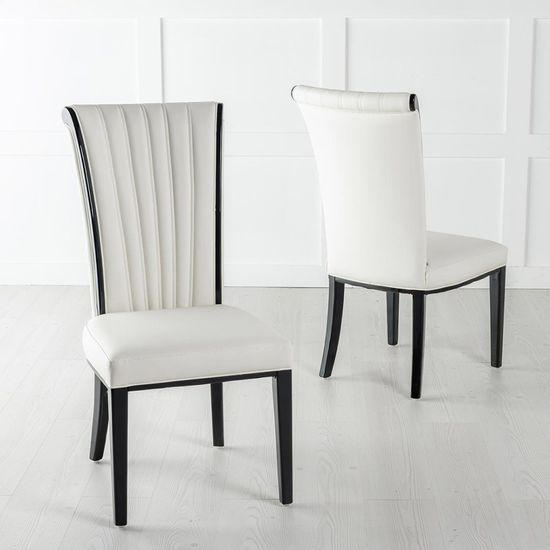 Cadiz White Leather Large High Back Dining Chair with Black Legs