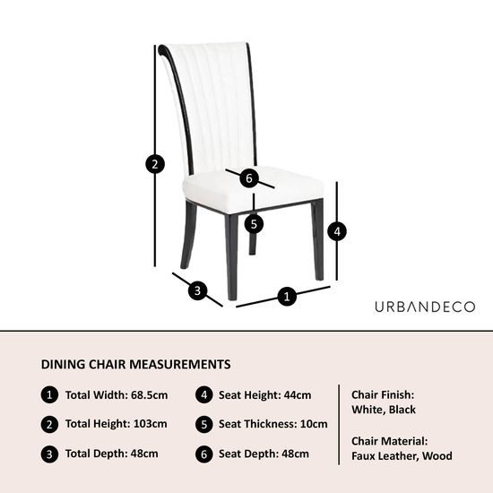 Cadiz White Leather Large High Back Dining Chair with Black Legs