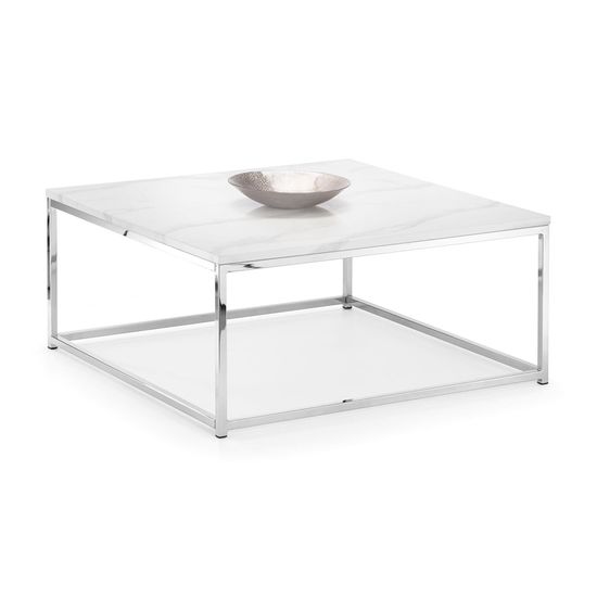 Scala White Marble Effect and Chrome 90cm Square Coffee Table
