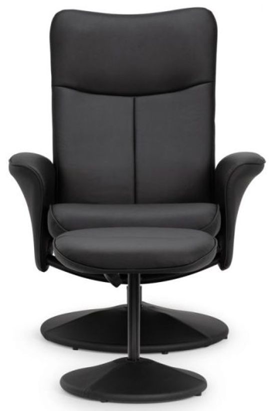 Lugano Black Faux Leather Recline Chair with Footstool