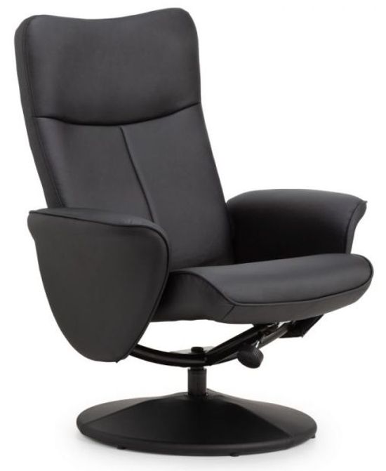 Lugano Black Faux Leather Recline Chair with Footstool