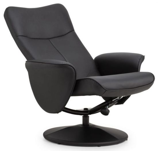 Lugano Black Faux Leather Recline Chair with Footstool