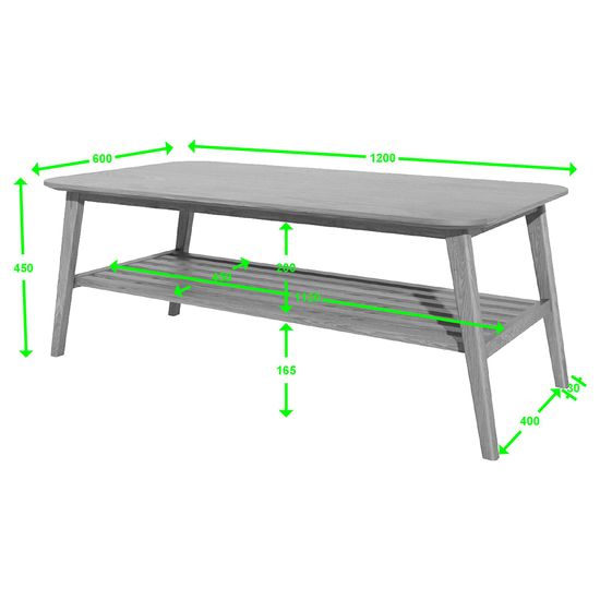 Danish Oak Large Coffee Table with Shelf