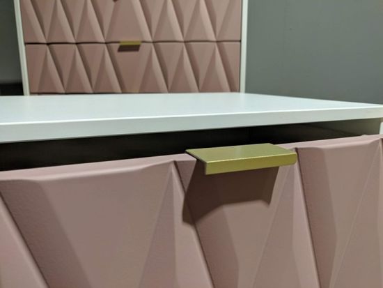 Diamond Pink and White 2 Drawer Midi Bedside Cabinet with Gold Hairpin Legs