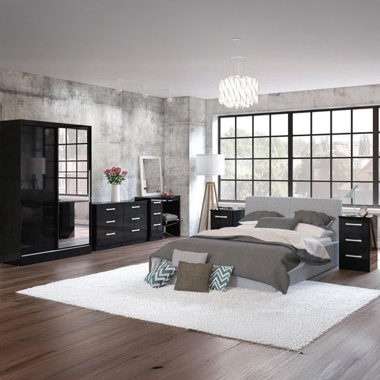 Lynx Black Gloss 2 Door Sliding Mirror Wardrobe