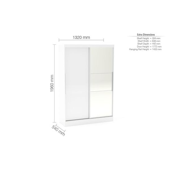 Lynx White Gloss 2 Door Sliding Mirror Wardrobe