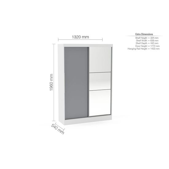 Lynx White and Grey Gloss 2 Door Sliding Mirror Wardrobe