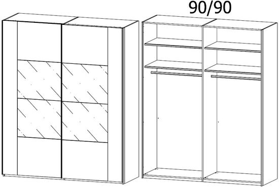Rauch Xtend 181cm Oak and Basalt Glass 2 Door Sliding Wardrobe